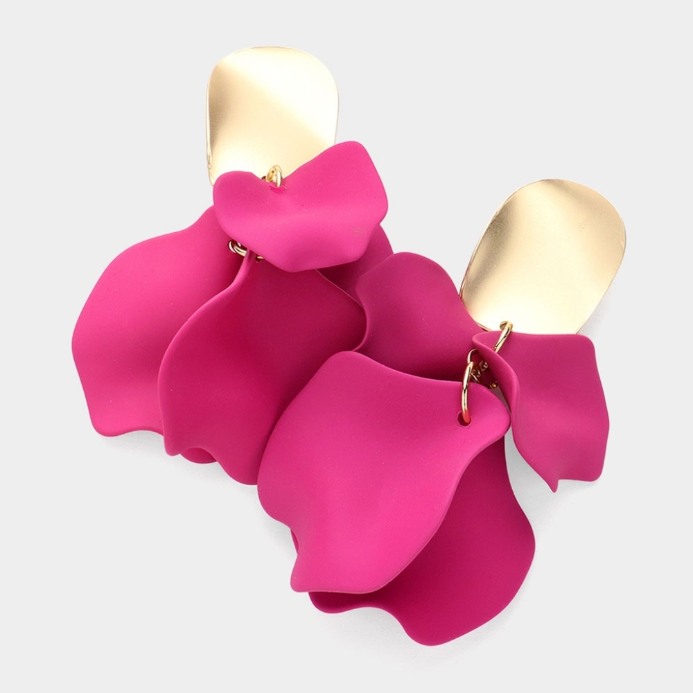 Pink Petal Link Dangle Earrings 3 Inch Tear Drop Down Cluster Colorful Jewelry